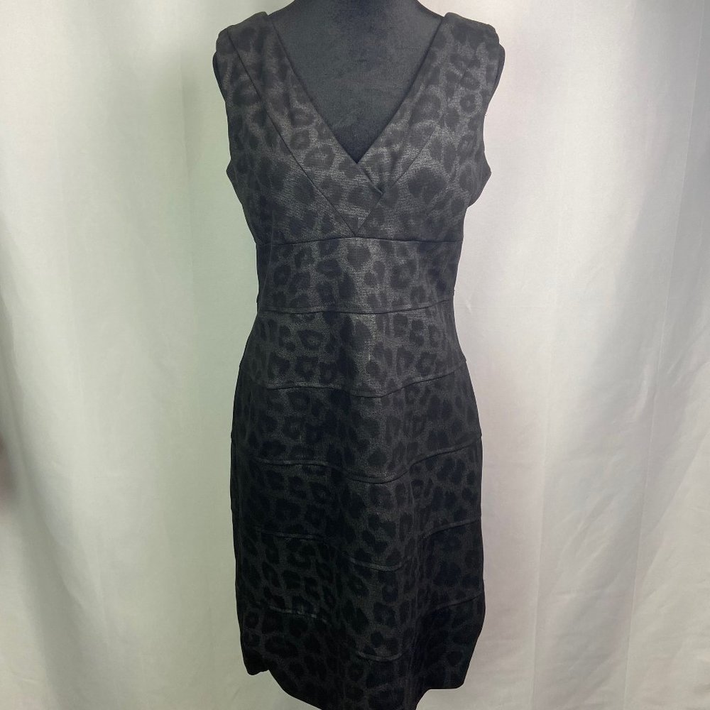Emma & Michele Black Animal Print V-neck Dress